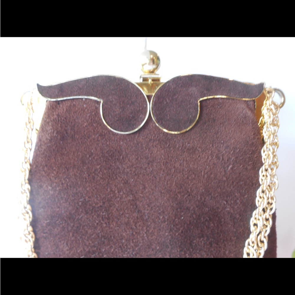 Vintage 60s Brown Suede Handbag, Glamorous Brown Suede Purse, Classic Purse - Picture 3 of 5